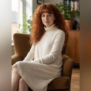 We the Free Cream Ribbed High Neck Long Sleeve High Low Tunic Top Size S